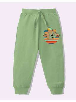 KAVEE - Full Length Cute Teddy Printed Lounge Joggers - Olive Green
