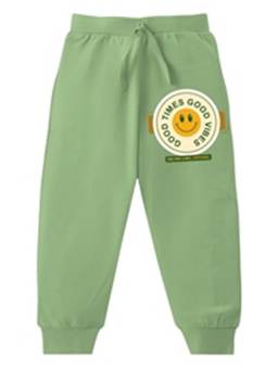 KAVEE - Pure Cotton Terry Biowashed Good Times Good Vibes Printed Joggers - Olive Green