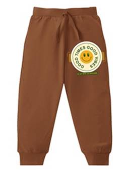 KAVEE - Pure Cotton Terry Biowashed Good Times Good Vibes Printed Joggers - Brown