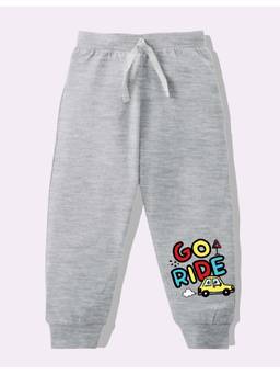 KAVEE - Pure Cotton Knit Biowashed Full Length Go Ride Printed Lounge Joggers - Grey