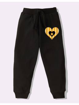 KAVEE - Pure Cotton Knit Heart Printed Biowashed Lounge Joggers - Black