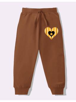 KAVEE - Pure Cotton Knit Heart Printed Biowashed Lounge Joggers - Brown