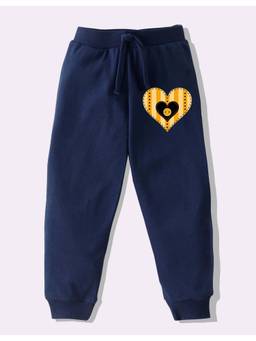 KAVEE - Pure Cotton Knit Heart Printed Biowashed Lounge Joggers - Navy Blue