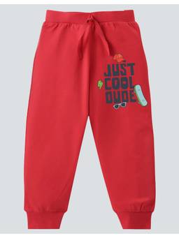 KAVEE - Pure Cotton Just Cool Dude Printed Bio Washed Joggers - Red