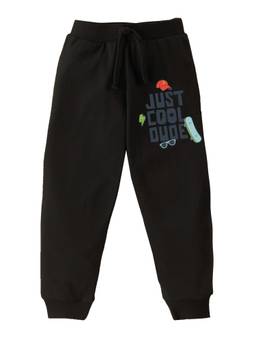 KAVEE - Pure Cotton Just Cool Dude Printed Bio Washed Joggers - Black