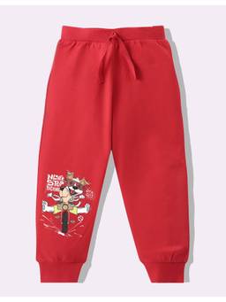 KAVEE - Pure Cotton Knit Biowashed Full Length Dogs Printed Lounge Joggers - Red