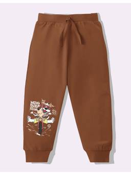 KAVEE - Pure Cotton Knit Biowashed Full Length Dogs Printed Lounge Joggers - Brown