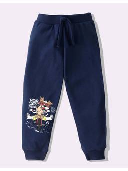 KAVEE - Pure Cotton Knit Biowashed Full Length Dogs Printed Lounge Joggers - Navy Blue