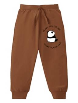 KAVEE - Pure Cotton Terry Biowashed Panda Printed Joggers - Brown