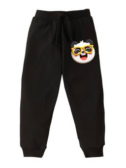 KAVEE - Pure Cotton Cool Panda Printed Bio Washed Joggers - Black