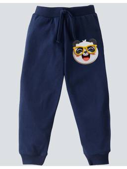 KAVEE - Pure Cotton Cool Panda Printed Bio Washed Joggers - Navy Blue