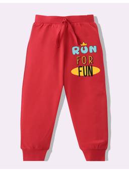 KAVEE - Pure Cotton Knit Biowashed Full Length Run For Fun Printed Lounge Joggers - Red