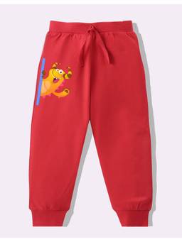 KAVEE - Pure Cotton Knit Monster Printed Biowashed Lounge Joggers - Red