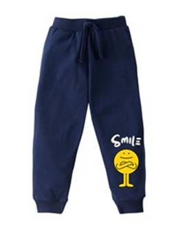 KAVEE - Pure Cotton Terry Biowashed Smile Printed Joggers - Navy Blue
