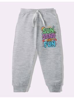 KAVEE - Pure Cotton Knit Sun Sand And Fun Printed Biowashed Lounge Joggers - Grey