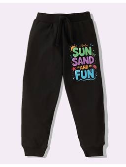 KAVEE - Pure Cotton Knit Sun Sand And Fun Printed Biowashed Lounge Joggers - Black