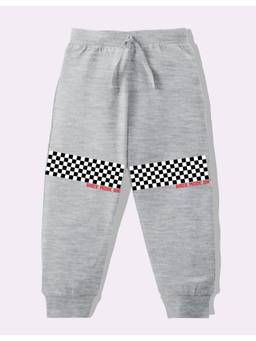 KAVEE - Pure Cotton Knit Race Mode On Printed Biowashed Lounge Joggers - Grey