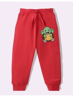 KAVEE - Pure Cotton Knit Animal Printed Biowashed Lounge Joggers - Red