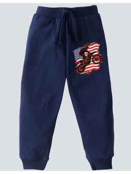 KAVEE - Pure Cotton Knit Bike Printed Biowashed Lounge Joggers - Blue