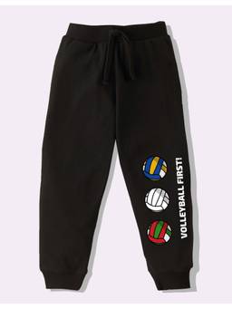 KAVEE - Pure Cotton Knit Volleyball Printed Biowashed Lounge Joggers - Black
