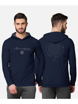 BULLMER - Trendy Front & Back Printed Full Sleeve Hooded T-shirt For Men Navy Blue