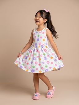 Nautinati - Girls' 100% Cotton All-over Floral & Polka Dot Print Fit & Flare Dress