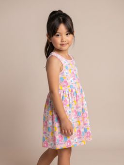 Nautinati - Nautinati Girls' 100% Cotton All-over Bird Print Fit & Flare Dress