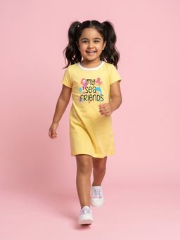 Nautinati - Girls Sticker Print, Cotton, Beach Theme T-shirt Dress