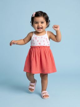 Nautinati - Girls' Drop Needle Interlock Cotton Bow Printed Fit & Flare Dress