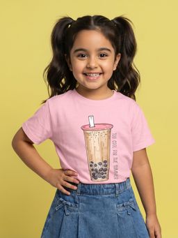 Nautinati - Girls' Cotton Boba Tea Printed T-shirt