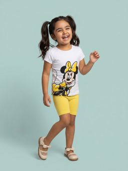 Nautinati - Girls' Cotton Minnie Mouse Printed T-shirt and Biker Shorts Co-ord Set