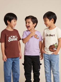 Nautinati - Boys' Pack of 3 Cotton Coconut Printed T-shirts
