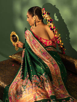 Libas - Green Printed Saree with Unstitched Blouse