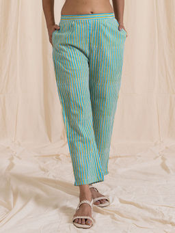 Akiso - Straight Pajama Pants - Green Stripes