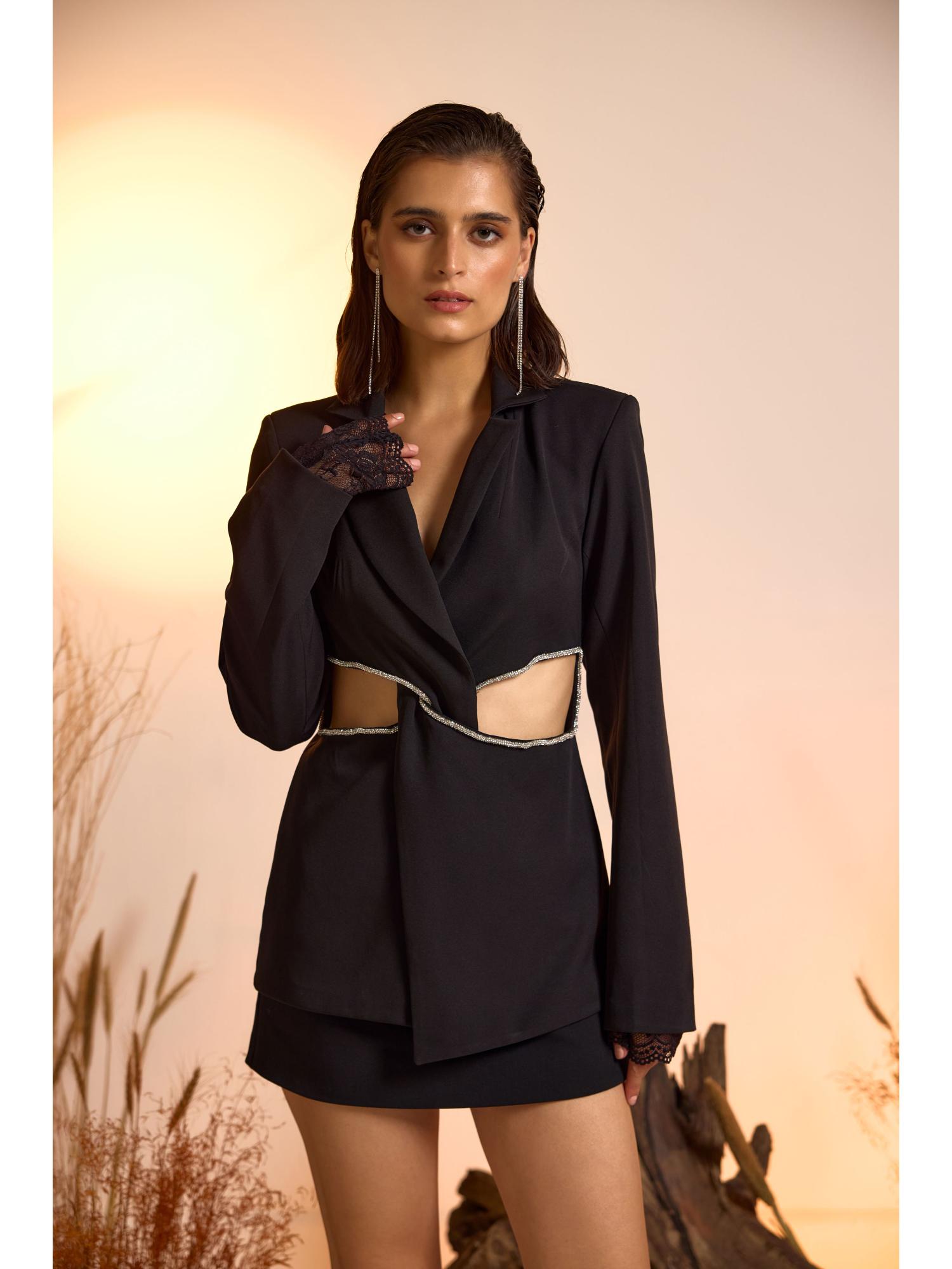 Rhinestone Chain Detailed Cut-Out Blazer-picture-23