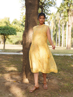 Dhaari by Deepika - Handwoven Dress with Hand Painted & Kantha Embroidery with French Knots