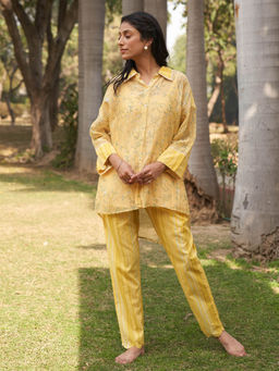 Dhaari by Deepika - Handwoven Striped Cotton Silk Fabric Pants with Hand paint