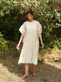 Dhaari by Deepika - Handwoven Fabric Dress with Hand Painted & Kantha Embroidery & Pearls