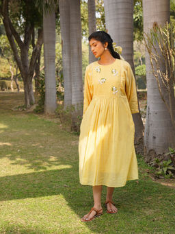 Dhaari by Deepika - Handwoven Dress with Butterfly Embroidery with Hand Kantha & Pearl Details