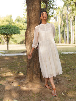 Dhaari by Deepika - Handwoven Silk Dress with Smocking & Kantha Embroidery with French Knots