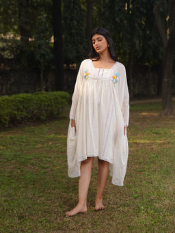 Dhaari by Deepika - Handwoven Cotton Silk Dress with Hand Ribbon Embroidery