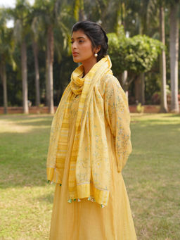 Dhaari by Deepika - Handwoven Cotton Silk Fabric Dupatta with Tassels On The Corner & Hand Painted