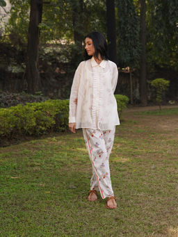 Dhaari by Deepika - Handwoven Cotton Silk Shirt with Lace Details & Hand Painted