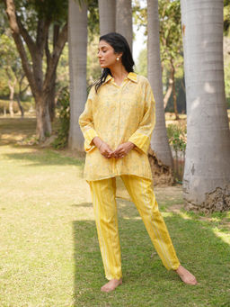 Dhaari by Deepika - Handwoven Cotton Silk Shirt with Hand Painted & Lace Details
