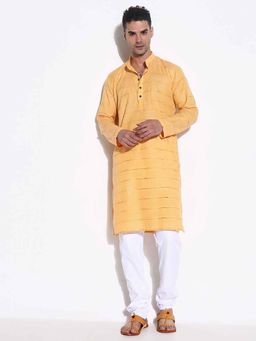 SHOWOFFFF - Men Orange Striped Kurta with Trouser (Set of 2)