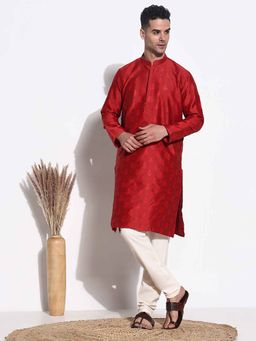 SHOWOFFFF - Men Red Ethnic Motifs Kurta with Trouser (Set of 2)