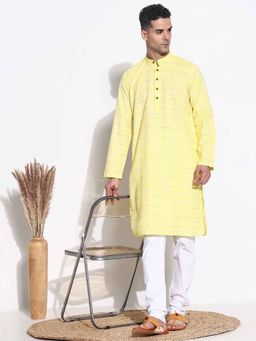 SHOWOFFFF - Men Yellow Striped Kurta with Trouser (Set of 2)