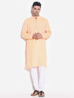 SHOWOFFFF - Men Orange Striped Kurta with Trouser (Set of 2)