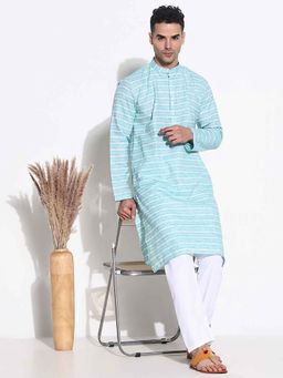 SHOWOFFFF - Men Blue Striped Kurta with Trouser (Set of 2)