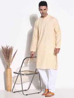 SHOWOFFFF - Men Yellow Striped Kurta with Trouser (Set of 2)